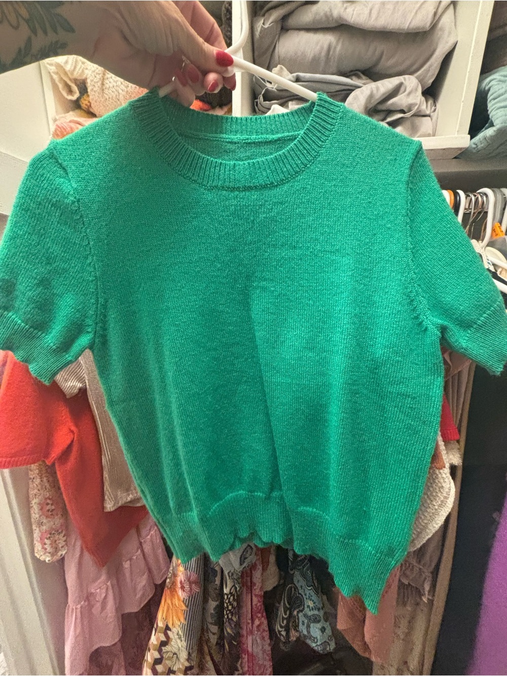 SHEIN Emerald Green Short-Sleeve Crewneck Sweater